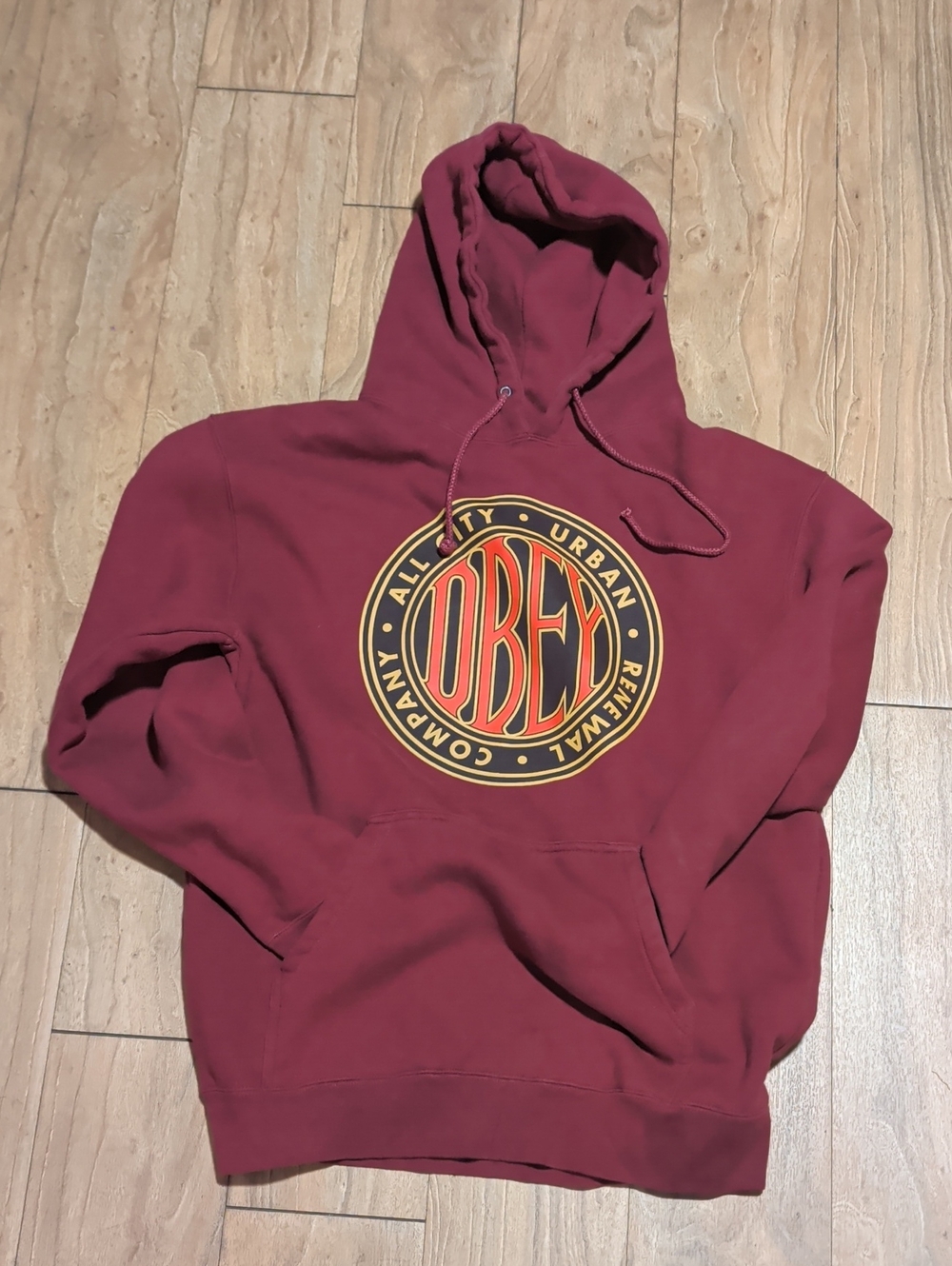 Obey Men’s Wine Red Hoodie with Circular Logo
